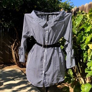 Sioni striped button down blouse w/ bell sleeves